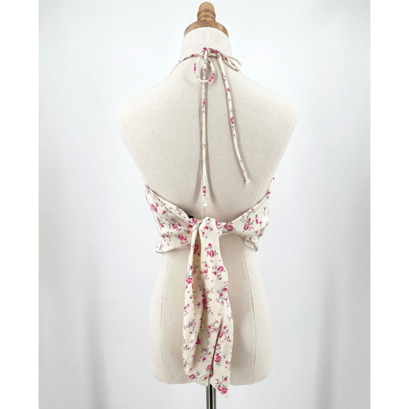Zara Womens Floral Print Crop Top Medium Halter Cottage Boho Romantic Feminine - Picture 5 of 8